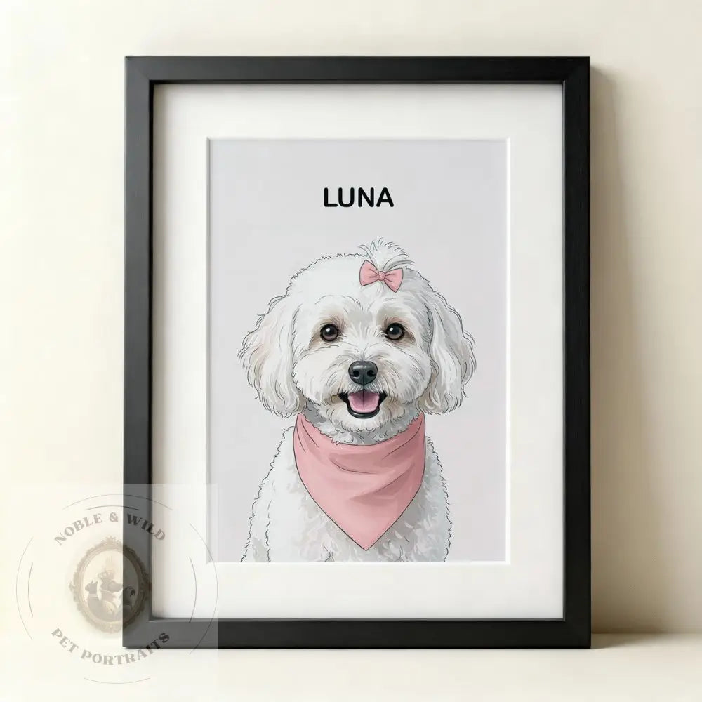 Pawsitive Pixels    - Hand Drawn Custom Portraits (Dogs and Cats - Framed Print  ) - Pawsitive Pixels