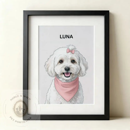 Pawsitive Pixels    - Hand Drawn Custom Portraits (Dogs and Cats - Framed Print  ) - Pawsitive Pixels