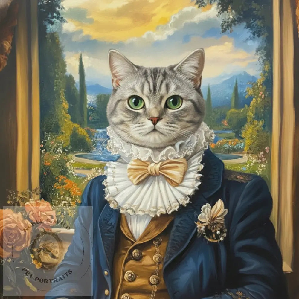 Cat in a suit with a garden background